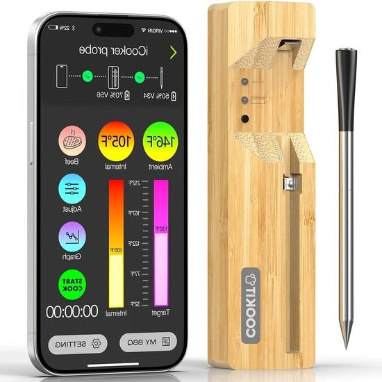 Termometro di carne Termometro Bluetooth 5.3 100 M Termometro per griglia App per il controllo IPX7 Termometro alimentare per BBQ Griglia Forno a vapore Rotisserie Air fryer Regalo per marito