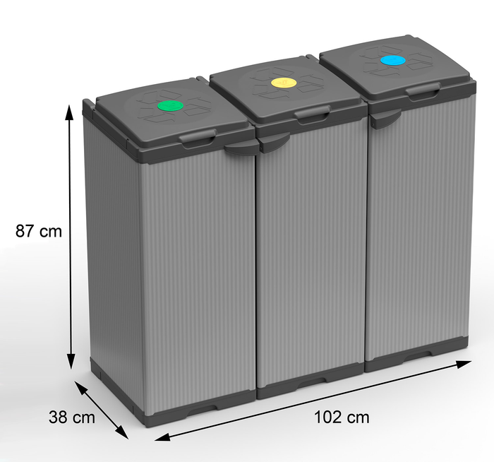 Pattumiera 3 Ante 102x38x87 cm Raccolta Differenziata con Portasacco 80 Litri