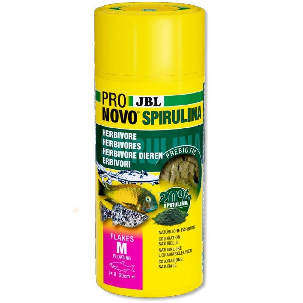 JBL ProNovo Spirulina Flakes M - Mangime in fiocchi a base di spirulina per tutti i pesci da 8 a 20 cm Formato: 250 ml