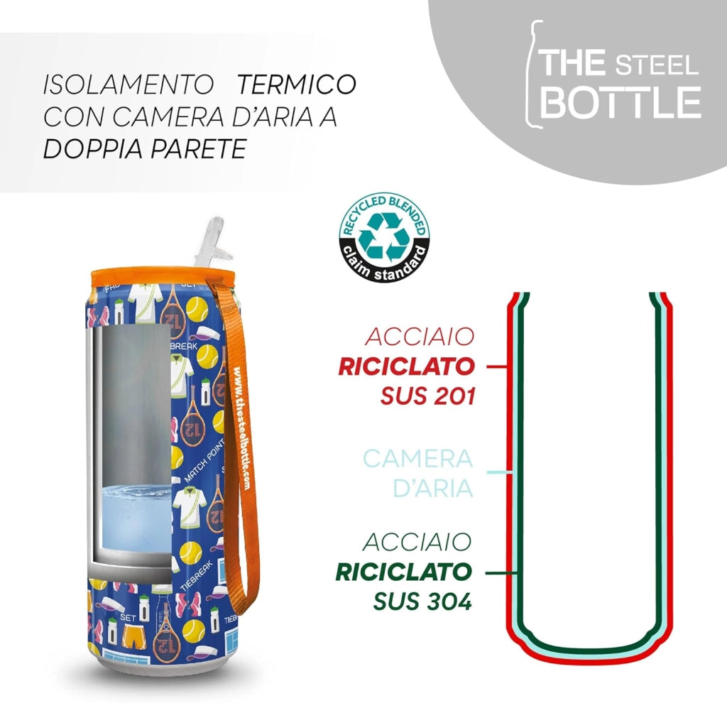 The Steel Bottle Bottiglia termica in Acciaio Inox Capacità 450 ml Chiusura Ermetica - Tennis
