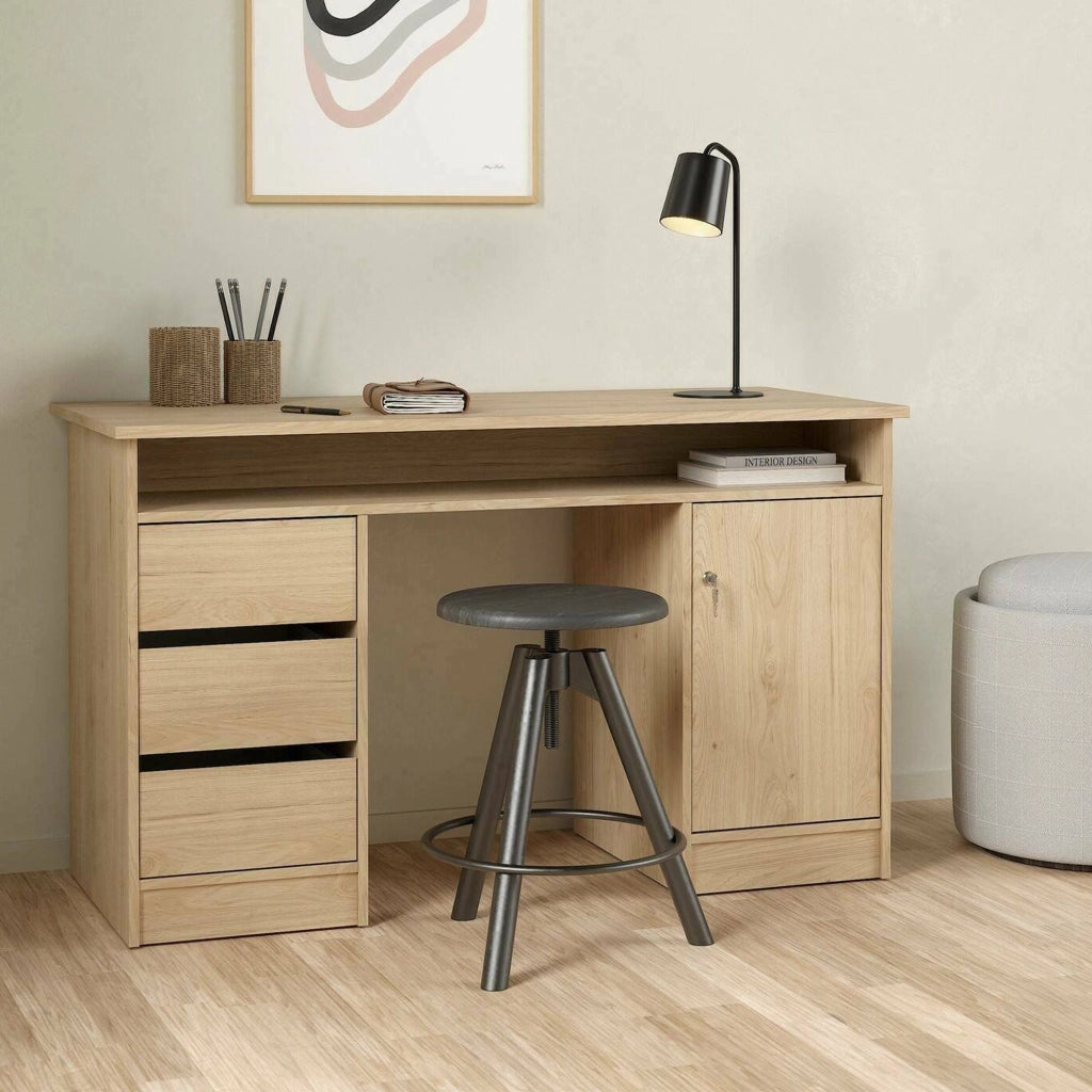 Scrivania Shanshan, Scrittoio multiuso, Tavolo per ufficio porta PC, Piano di lavoro, 126x55 h76 cm, Rovere