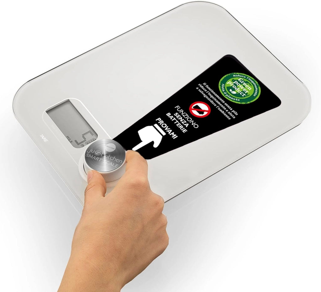 Macom, bilancia elettronica per alimenti senza batterie, bianco, just kitchen 868 smart scale