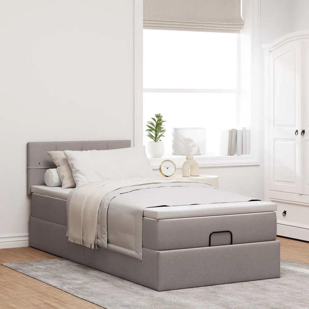 Struttura Letto Pouf con Materasso Tortora 80x200 cm in Tessuto