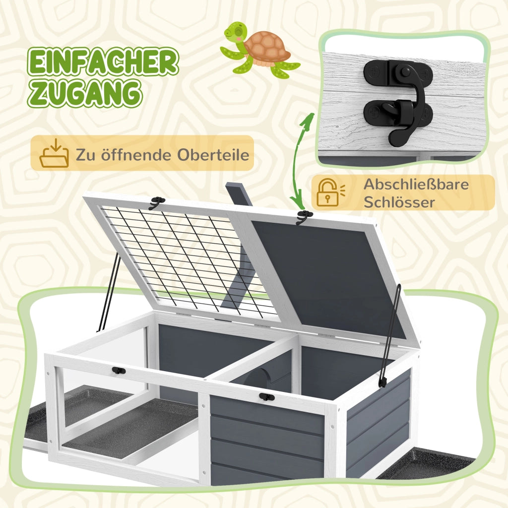 Casa per Tartarughe con 2 Stanze ¨C Xylo ¨C Legno Grigio con Coperchio e Finestre