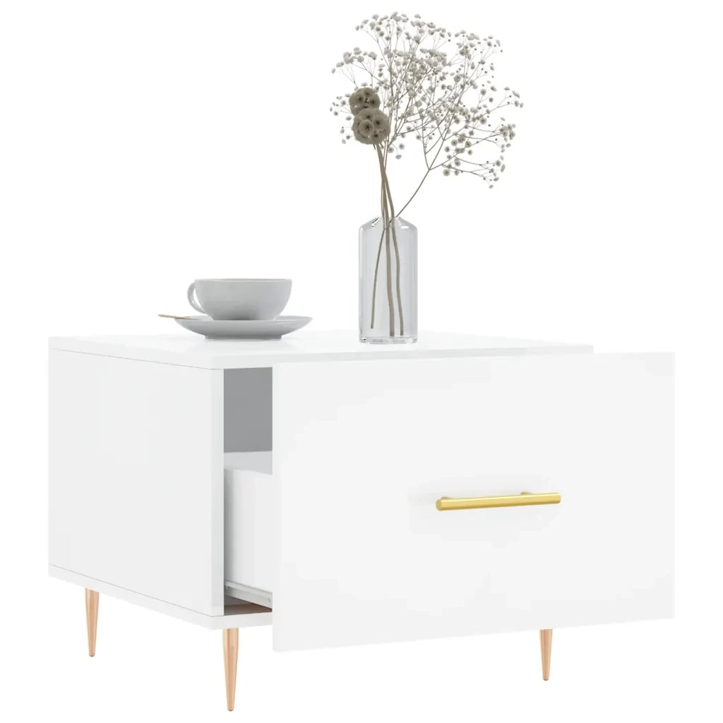 Tavolini Salotto 2pz Bianco Lucido 50x50x40cm Legno Multistrato 829369