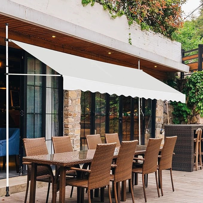Tenda da Sole per Balcone, Tenda da Sole a Morsetto per Esterno, Regolabile in Altezza, Telaio Telescopico Senza Forare, Telo Resistente ai Raggi Solari (350 cm, Beige)