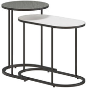 Set 2 Tavolini da Salotto Impilabili con Telaio in Metallo Grigio e Bianco