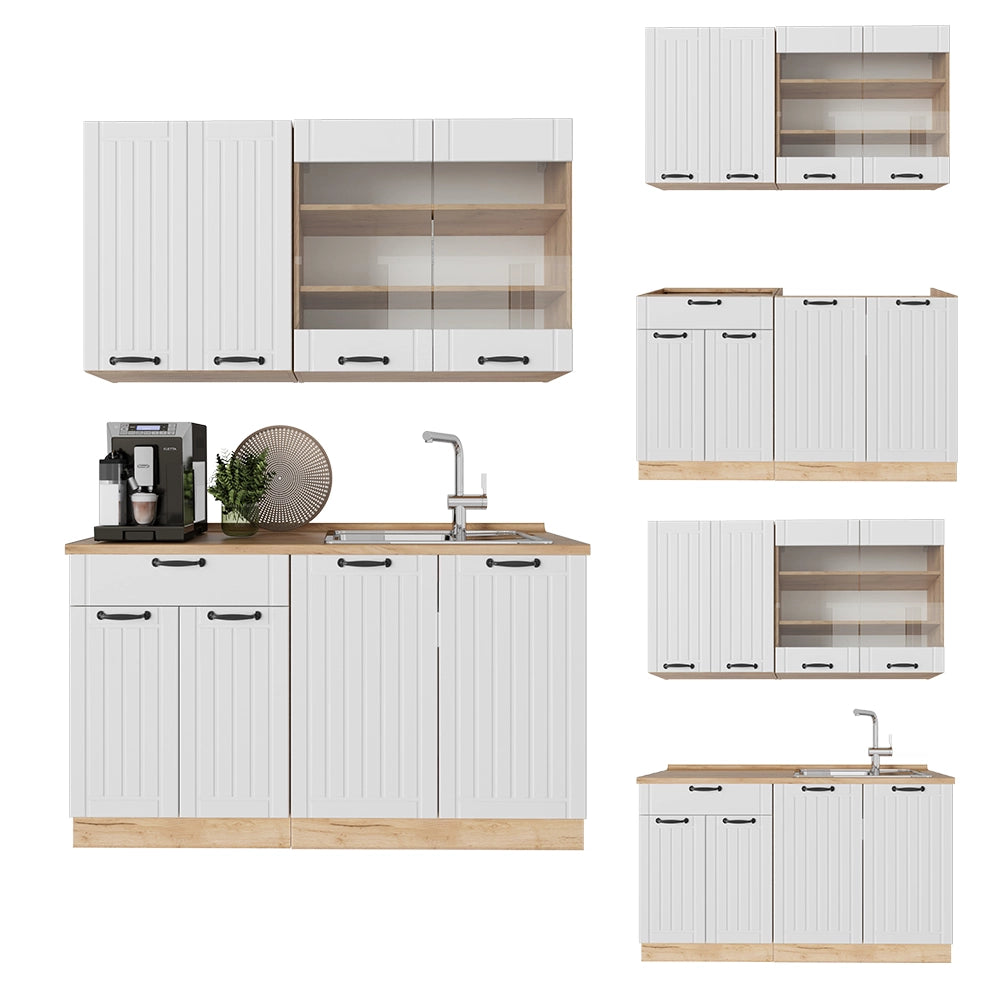 Cucina monoblocco Fame-Line Bianco rustico/Rovere dorato 140 cm, PL Marmo Vicco