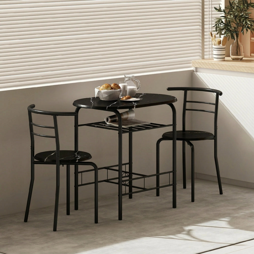 Set Tavolo Moderno con 2 Sedie per Sala da Pranzo Design Salvaspazioin MDF e Metallo Marrone e Nero