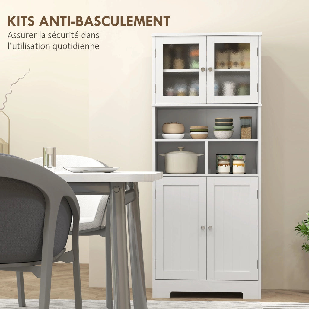 Armadio da Cucina ¨C Zephmum ¨C 4 Ante, Porte in Vetro, Bianco, 60x30x145.5 cm