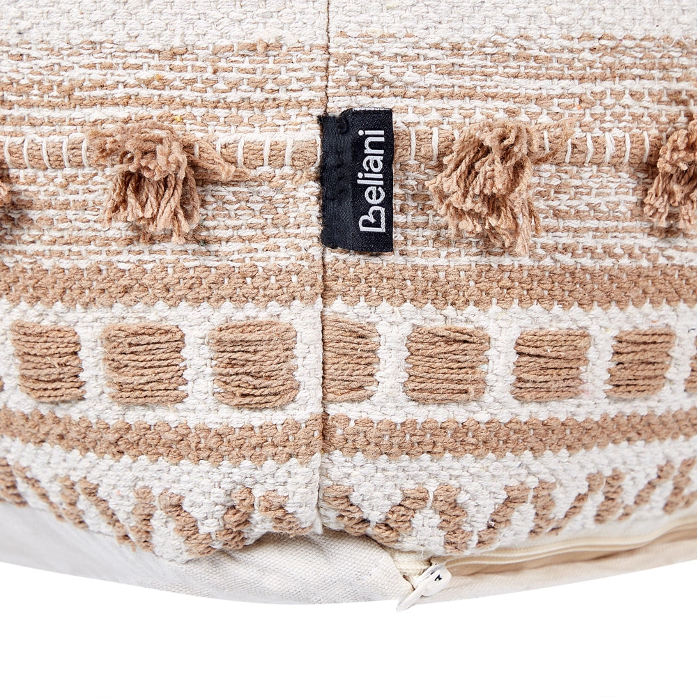 Pouf beige in cotone 50 x 50 x 35 cm con imbottitura in EPS Rivestimento tessuto spesso Pouf Boho