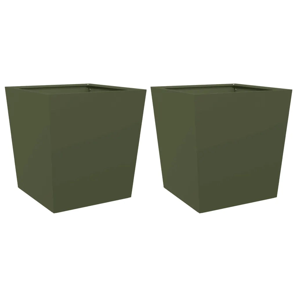 Fioriere da Giardino 2 pz Verde Oliva 50x50x50 cm in Acciaio 851073