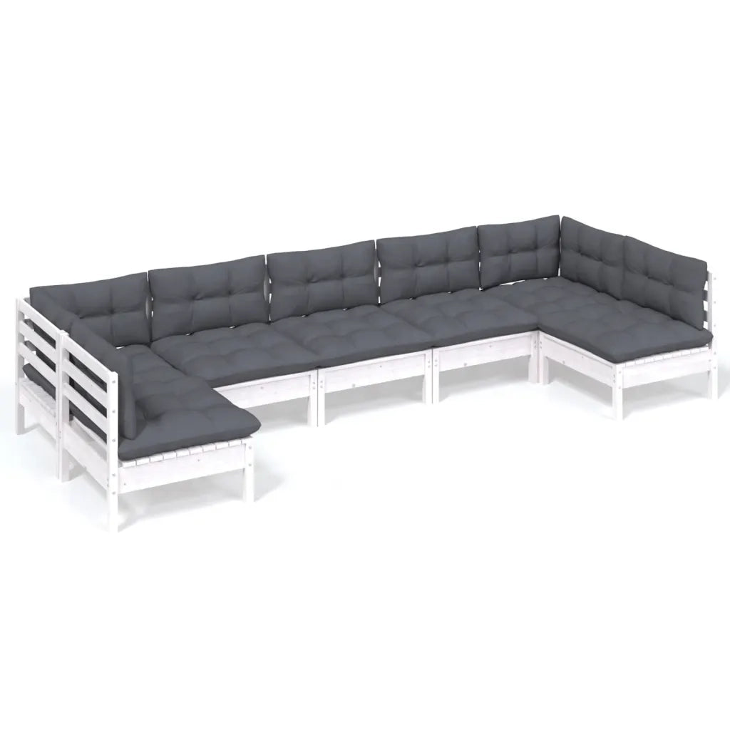 Set Divani da Giardino 7 pz con Cuscini Bianchi Legno di Pino 3097164