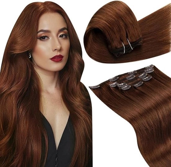 Estensioni di Capelli Fissi a Clip in Capelli Umani 5 pezzi 80g 30cm Capelli Rizzo Castano Rosso Estensioni di Capelli Remy Senza Nodo a Doppio Schiocco a Clip in #33