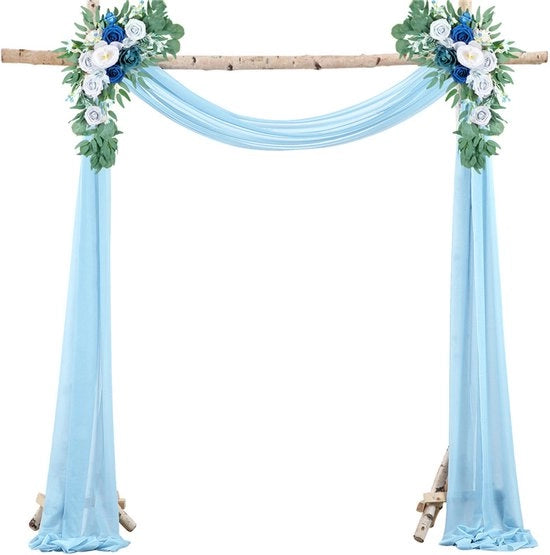 Slender Chiffon, tenda da sposa, con nastri, chiffon a drappeggio per decorazione cerimoniale, sfondo, tenda da festa di gesso - Blu chiaro - 75*1000cm