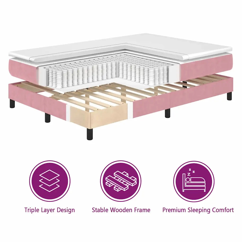 Letto a molle con materasso Rosa 140 x 190 cm Velluto 3339175