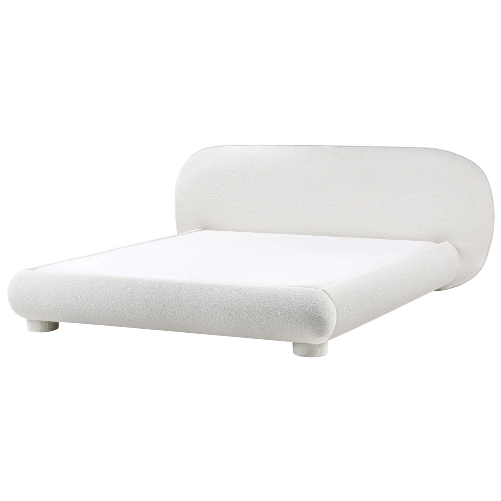 Letto rivestito in bouclé bianco sporco 180 x 200 cm design minimalista retrò camera da letto