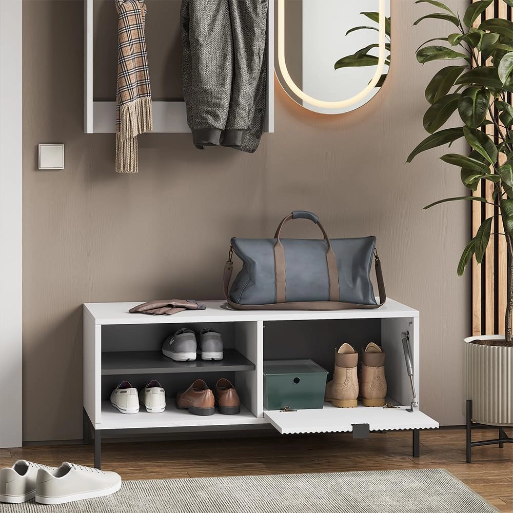 Armadio da ingresso Eliza, Bianco, 100 x 45 cm Set, 3 parti, adatto per montaggio a parete e appendiabiti