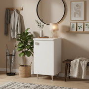 Mobiletto Base 1 Anta Destra Bianco Frassinato | Armadietto Multiuso con Piedini in Metallo | Profondità 50 cm | Già Assemblato per Bagno, Lavanderia, Ingresso
