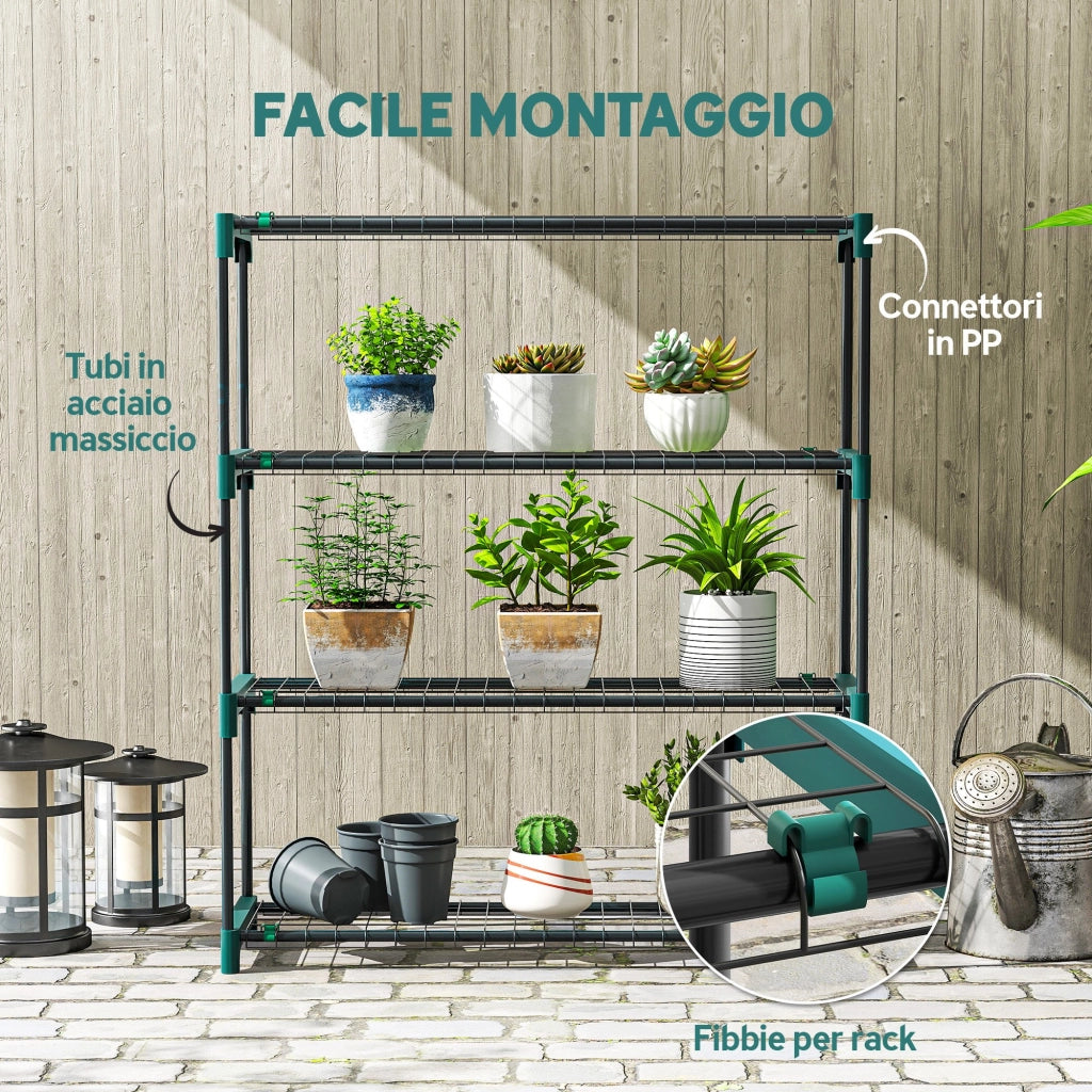 Set di 2 Scaffali per Piante a 4 Livelli 90x28x104 cm con Ganci in Acciaio Verde