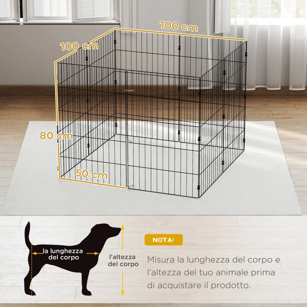Recinto per Cani Recinto Espandibile Pieghevole in Metallo 50x80 cm Nero