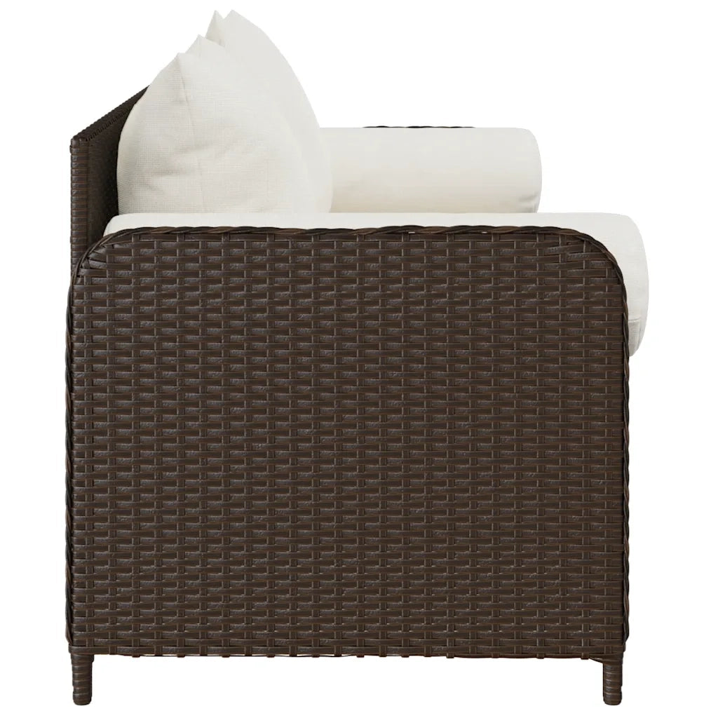 Divano da Giardino a 3 Posti con Cuscini in Polyrattan Marrone