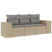 Set Divano da Giardino 3 pz | Set Salotto da Giardino con Cuscini Beige in Polyrattan