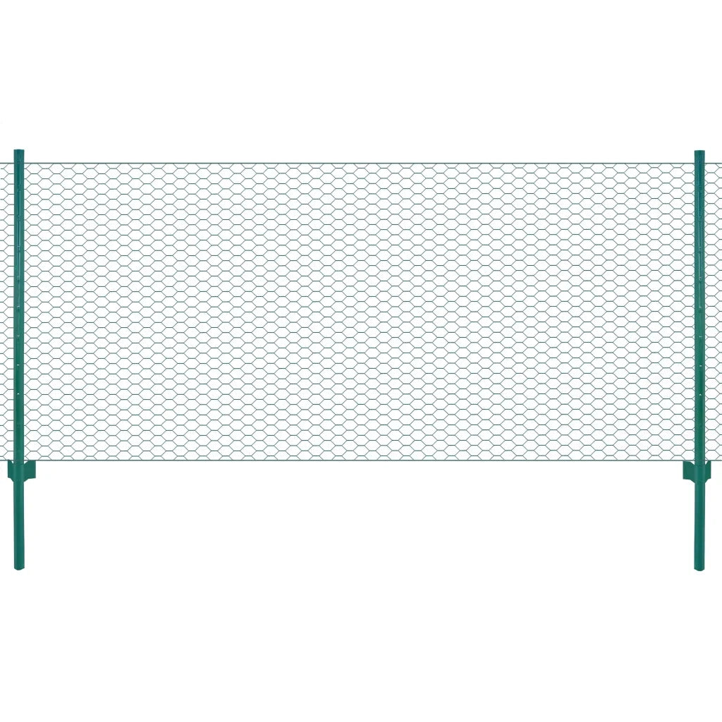 Rete per Recinzione con Pali in Acciaio 25x0,5 m Verde cod mxl 11497