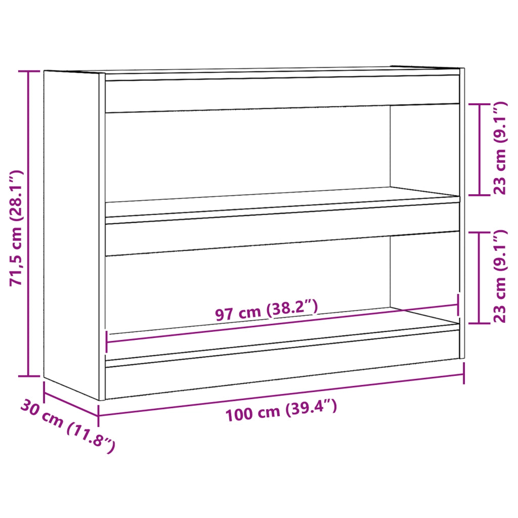 Libreria/Divisorio per Stanze  Nero Rovere 100x30x72 cm Legno ingegnerizzato