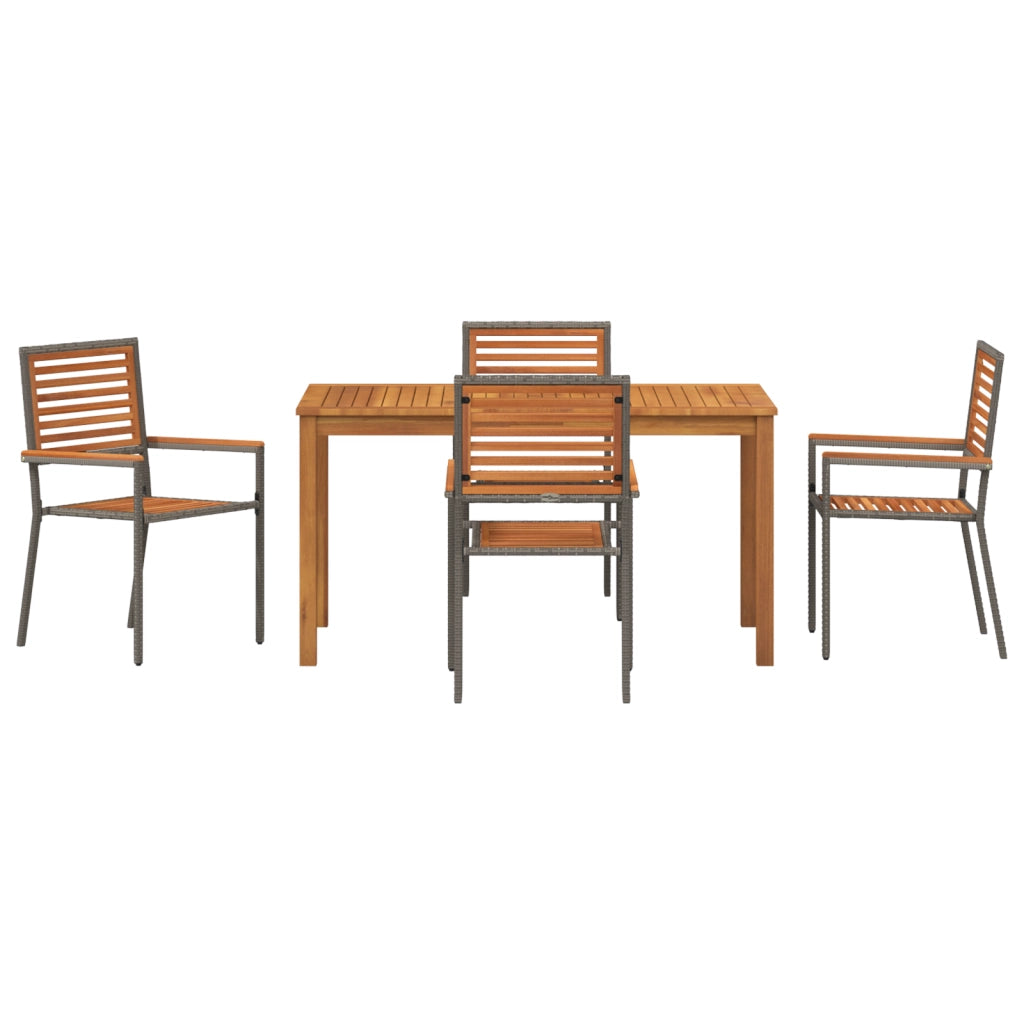 Set da pranzo da giardino 5 pezzi Grigio Poly Rattan Acacia