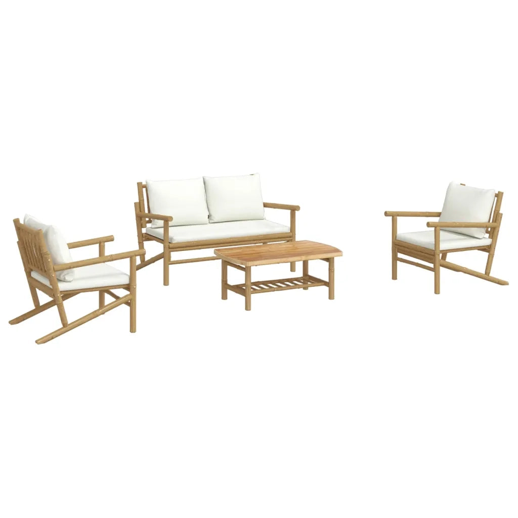 Set Salotto da Giardino 4pz con Cuscini Bianco Crema in BambÃ¹cod mxl 76402
