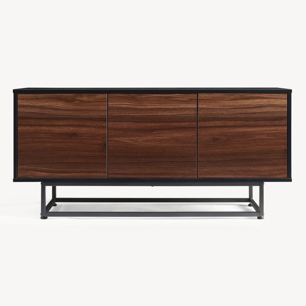 Armadietto Boxholm Credenza Bassa con 3 Ante Push-Open 120x30x55 cm Nero / Effetto Noce [en.casa]
