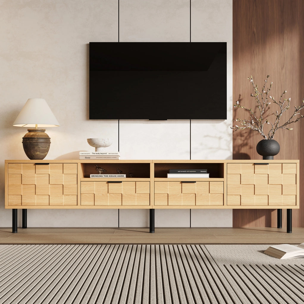 Mobile TV 200x35x44.5 cm con 2 cassetti; 2 ante e 2 vani aperti in MDF e truciolato naturale