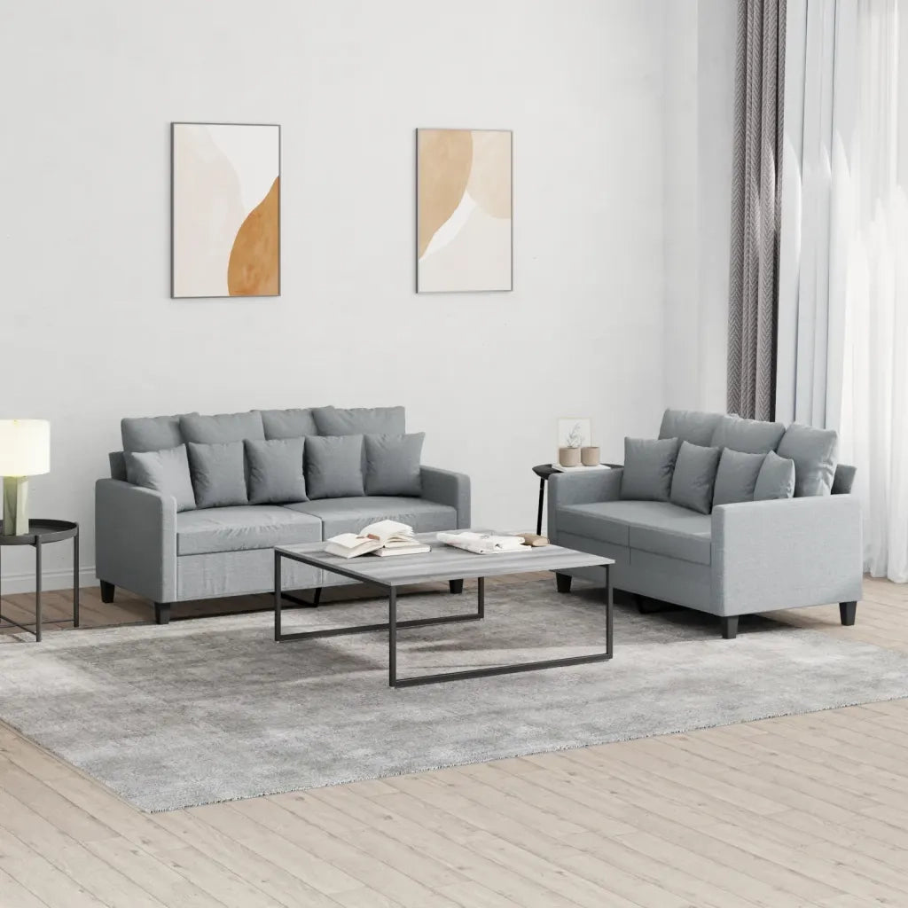 Set di Divani 2 pz con Cuscini Grigio Chiaro in Tessuto 3201648