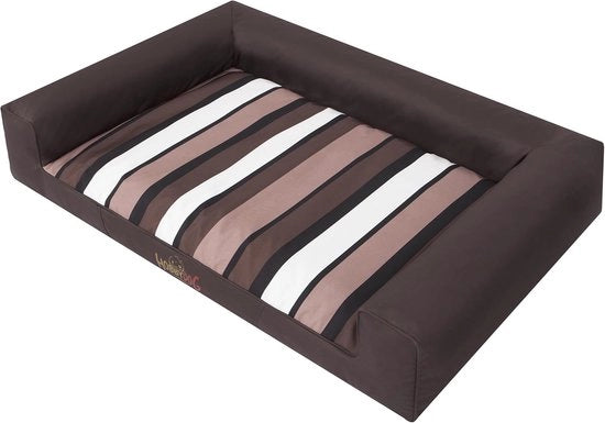 Letto per cani XXL con strisce marrone scuro | Cuscino per cani comodo 118x78 cm