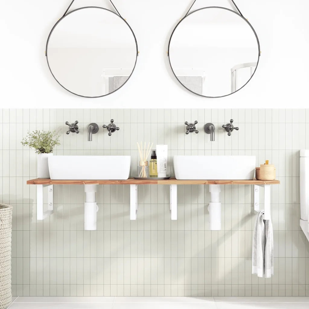 vidaXL Ripiano a Parete per Lavabo in Acciaio e Massello di Acacia