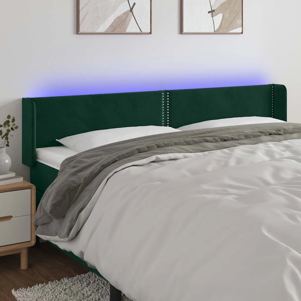 Testiera | Testata a LED Verde Scuro 203x16x78/88 cm in Velluto