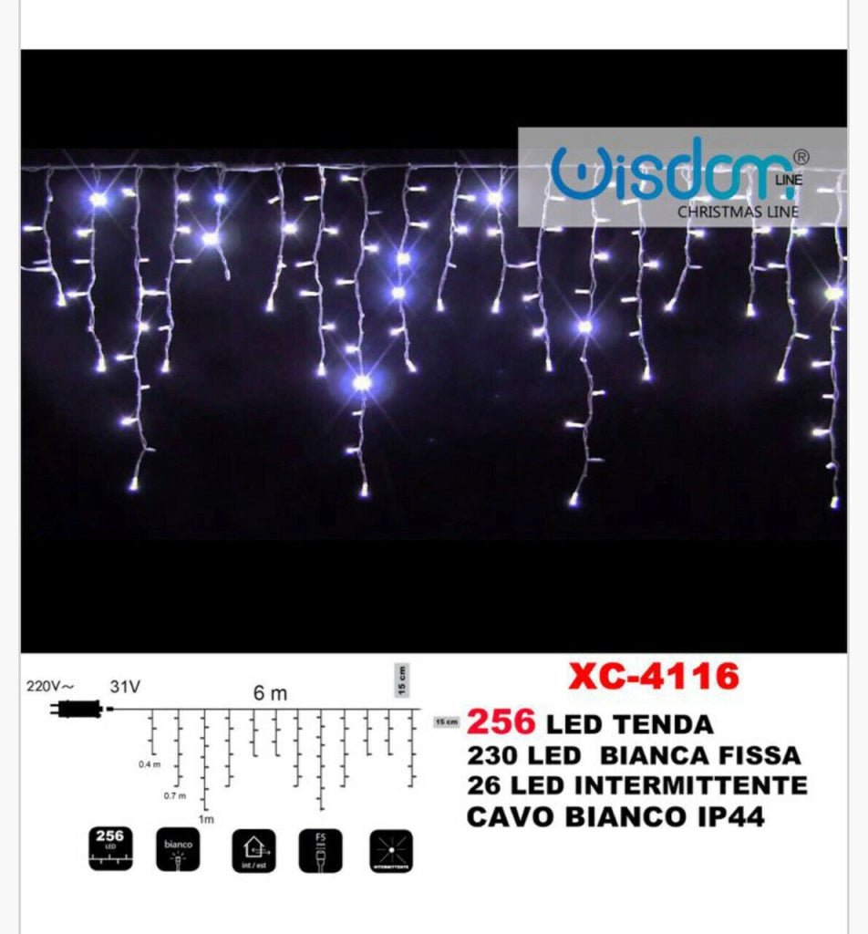 Tenda luminosa per esterno con 256 led bianco freddo fisso e freddo intermittente da balcone