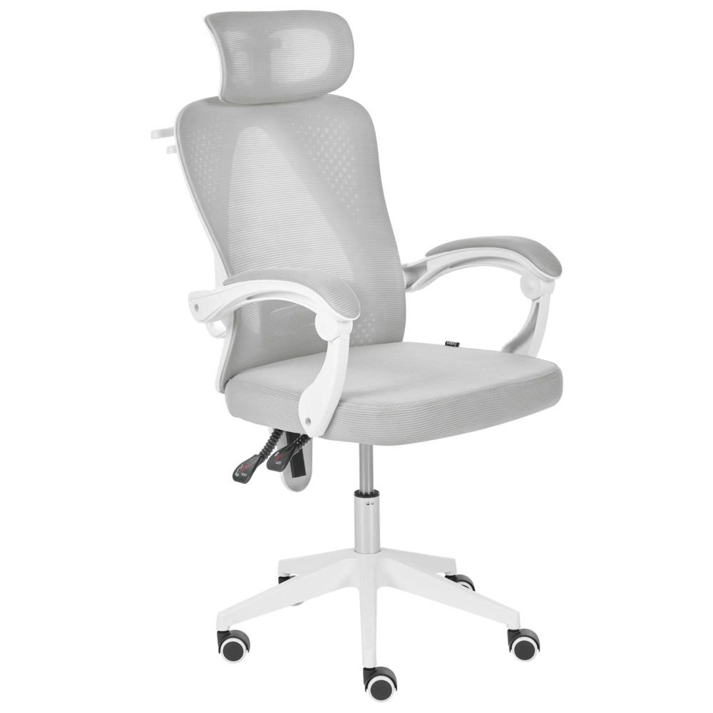 Sedia da ufficio grigio chiaro in rete, base girevole, altezza regolabile, braccioli, poggiatesta, per ufficio domestico, moderna