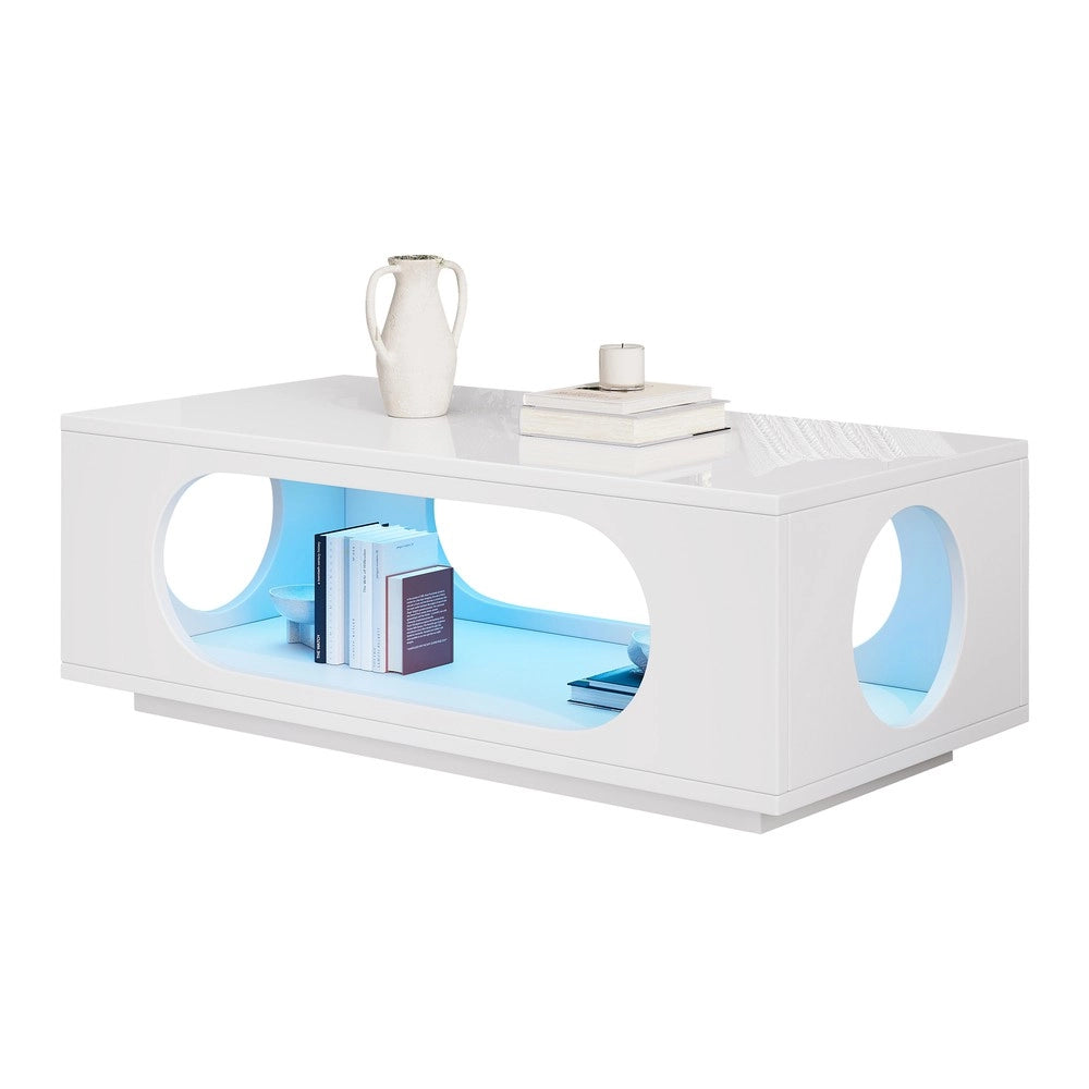 Tavolino da Caff¨¨ con LED ¨C Xylo ¨C MDF Bianco Lucido, 100x50x35