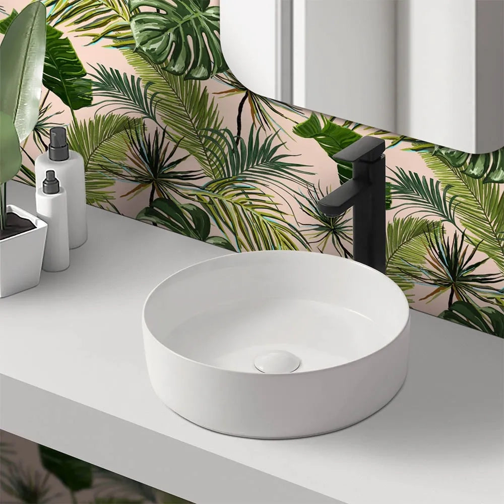 Lavandino da appoggio 40 cm design tondo in ceramica bianco lucido