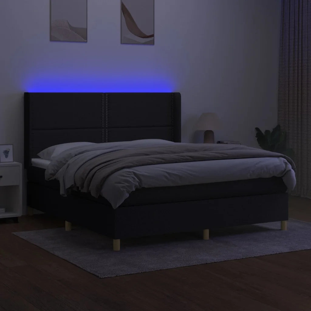 Letto a Molle con Materasso e LED Nero 160x200 cm in Tessuto 3138807