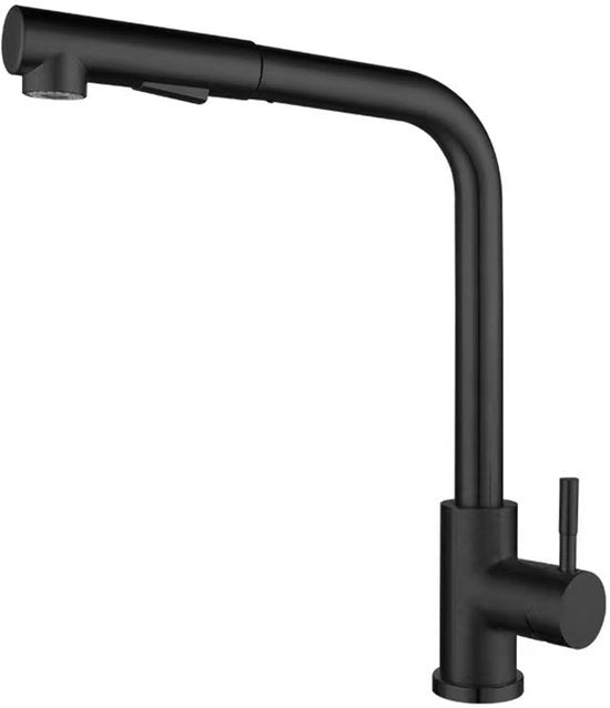 Uscita cucina, rubinetto cucina estensibile in acciaio inossidabile con 3 connessioni, rubinetto cucina girevole 360° con vasca di scarico con doccia 2 getti per serbatoio (nero)