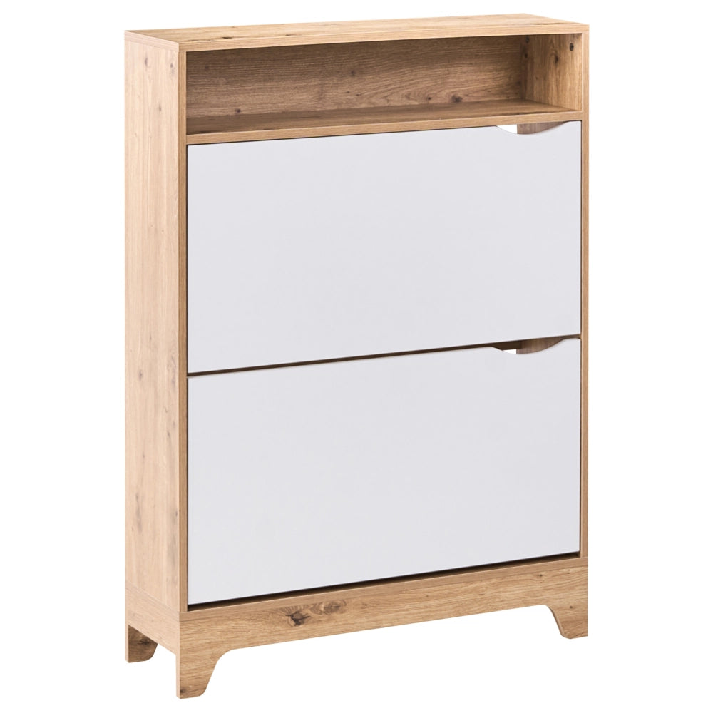 Armadio porta scarpe a 2 scomparti in legno MDF con finitura melaminica design moderno bianco e marrone chiaro