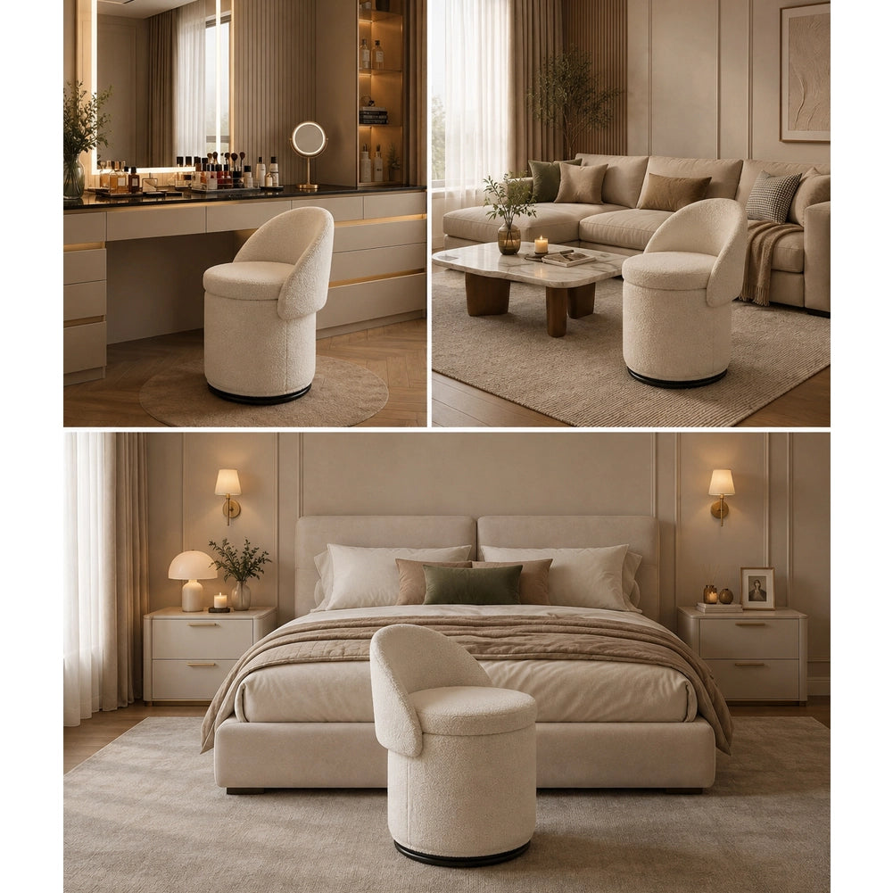 Pouf Contenitore con Schienale Reclinabile e Base Girevole Design Teddy 48x68 cm