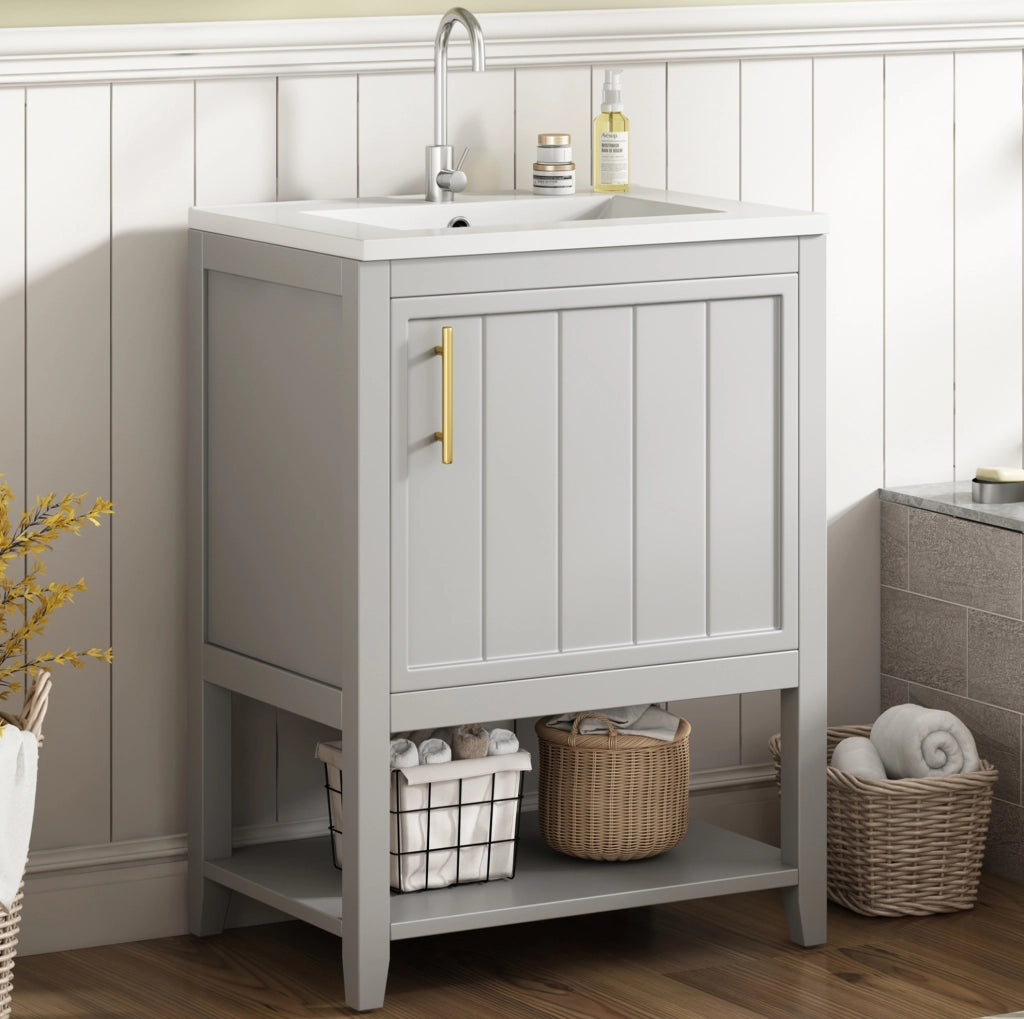Mobile bagno con lavabo in ceramica; da terra; 61x47x87 cm; MDF grigio