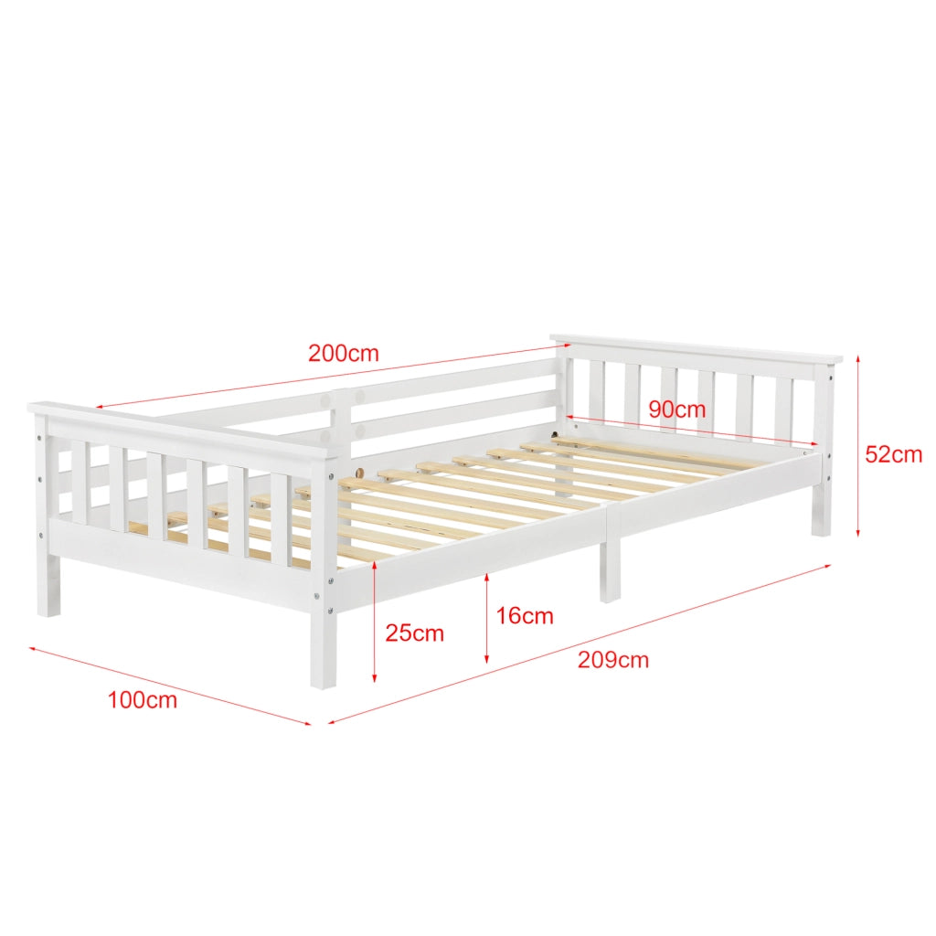 Letto per Cameretta Nuuk in Legno di Pino con Barre Protettive 90x200 cm Bianco [en.casa]