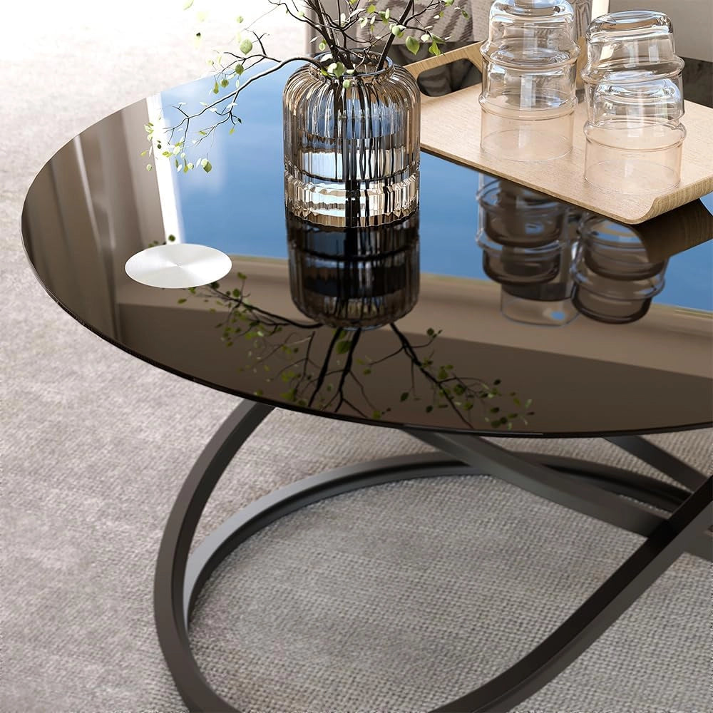 Tavolino da caffè Calgary, Nero lucido, 79.5 x 46.5 cm con superficie in vetro, da utilizzare come piano di appoggio o di lavoro nella zona giorno