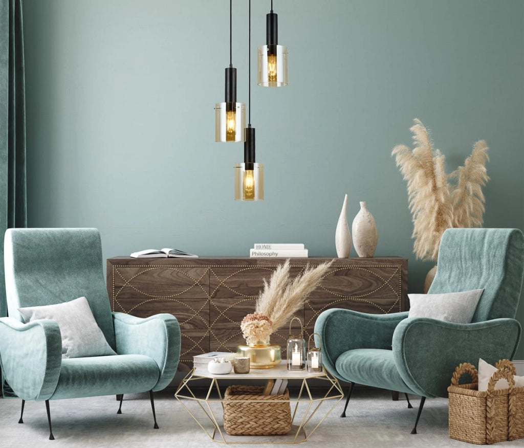 Lampadario Italux Sardo moderno nero 3 luci E27 ambra
