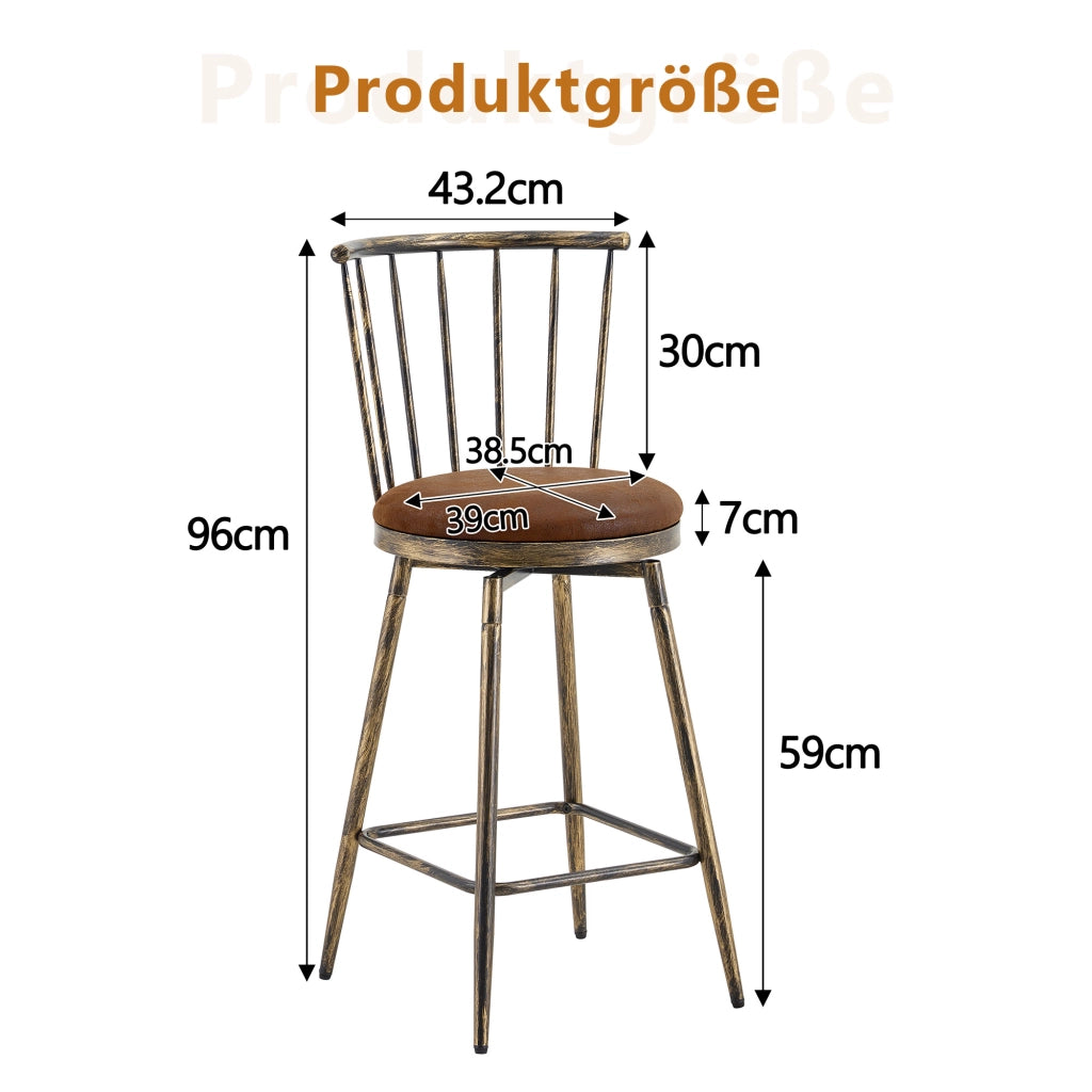 Sgabello da bar con schienale in stile Windsor e struttura in metallo con seduta imbottita marrone 73 × 45,5 × 45 cm